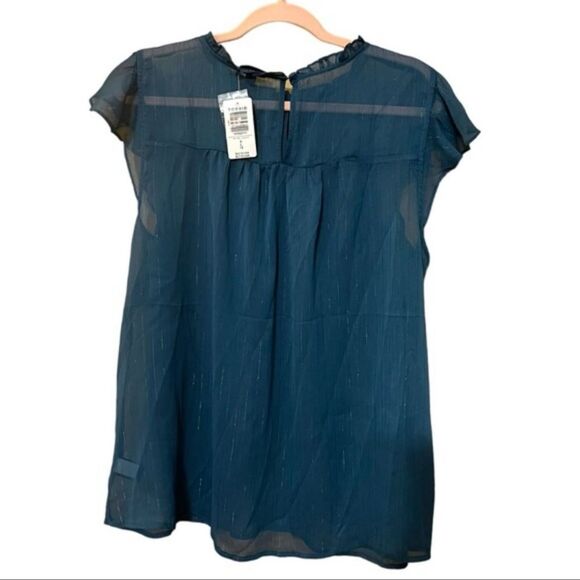 Torrid Blue Flutter Sleeve Sheer Blouse – Size 0 (12/Large) – NWT - Picture 5 of 8